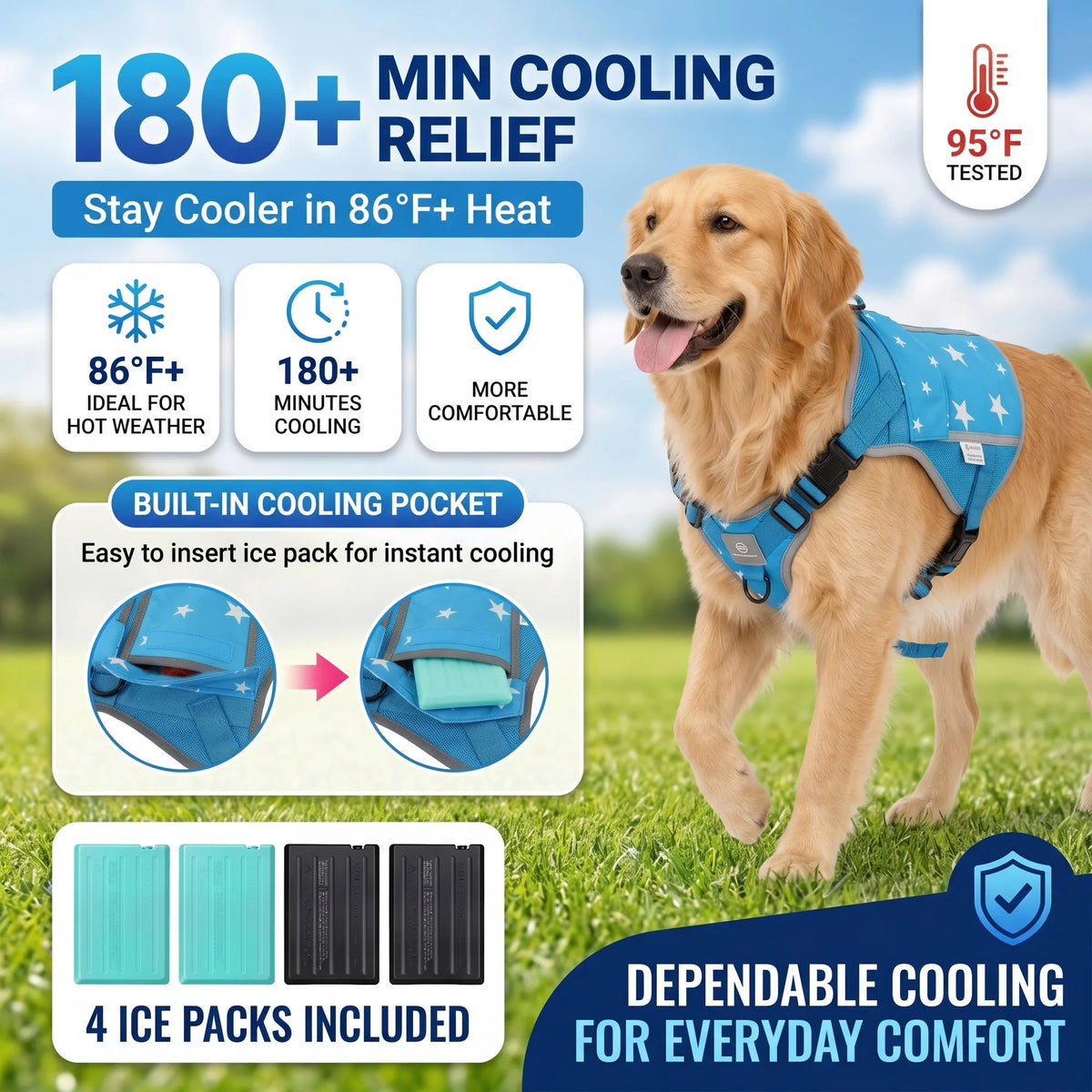Pet Dog Cooling Vest Harness Jacket With Cooling Packs