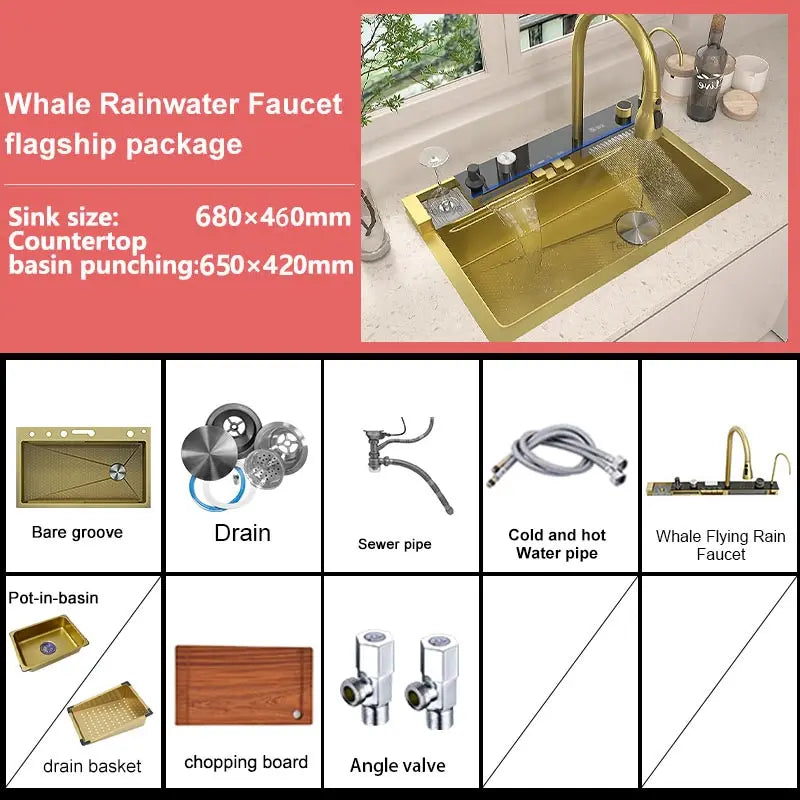 Telisiya Stainless Steel Waterfall Single Bowl Kitchen Sink Display