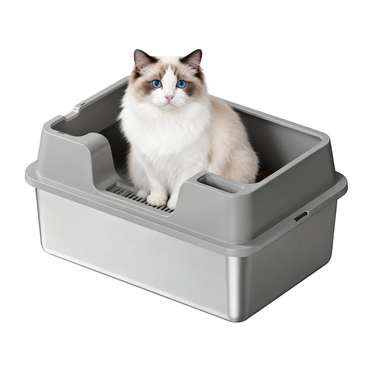 HiMISS Enclosed Stainless Steel Cat Litter Box With Tall Walls