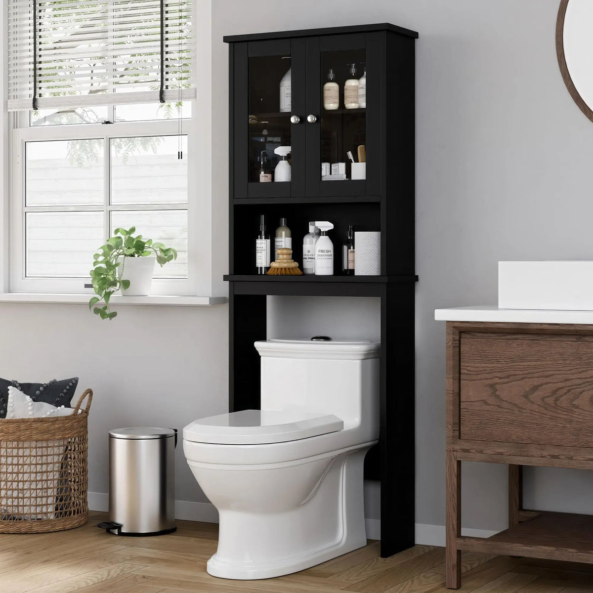 XIUWO Over Toilet Storage Cabinet Bathroom Organizer Anti Tip Device
