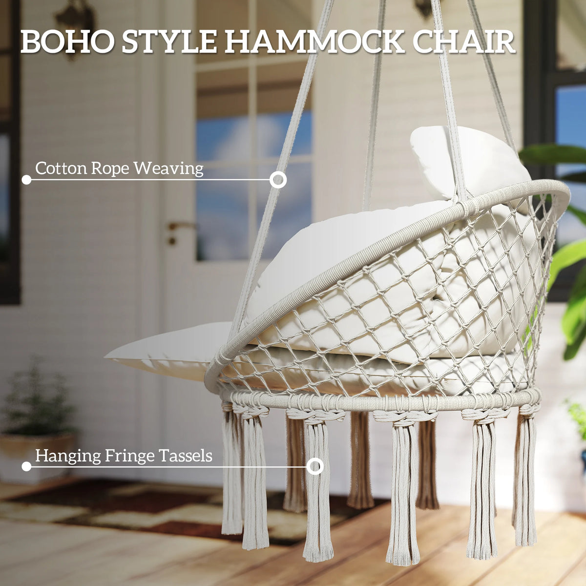Outsunny Macrame Hammock Chair With Cushion For Outdoor Patio