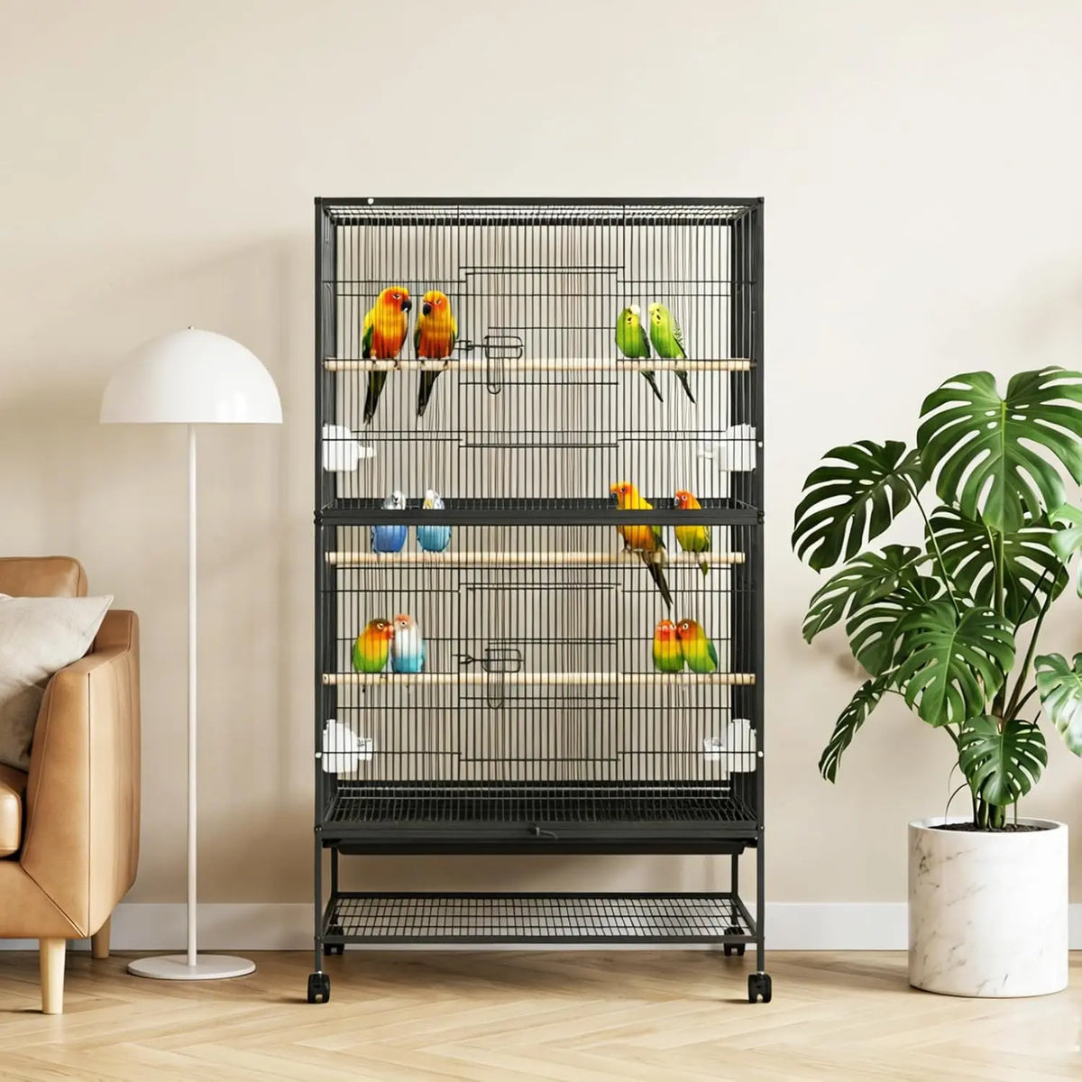 HiMISS Bird Cage With Rolling Stand And Feed Bowls