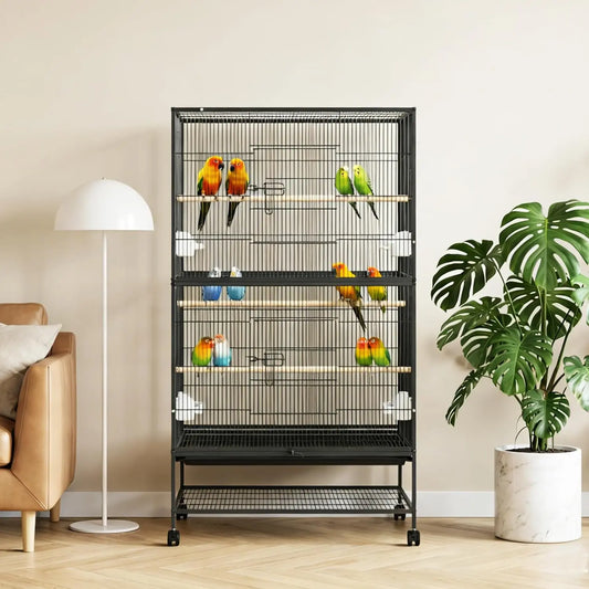 HiMISS Bird Cage With Rolling Stand And Feed Bowls