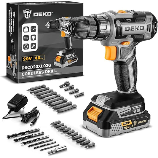 DEKO 20V Cordless Power Drill With Battery And Charger