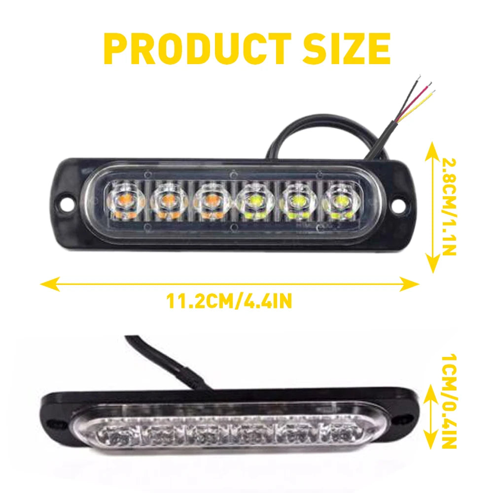 8Pc Amber White 6 Led Car Truck Emergency Hazard Flash Strobe Light
