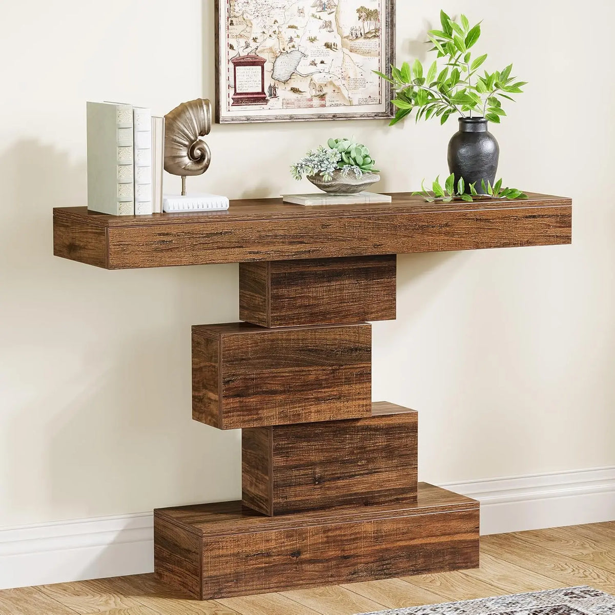 Tribesigns Farmhouse Console Table With Wooden Geometric Base