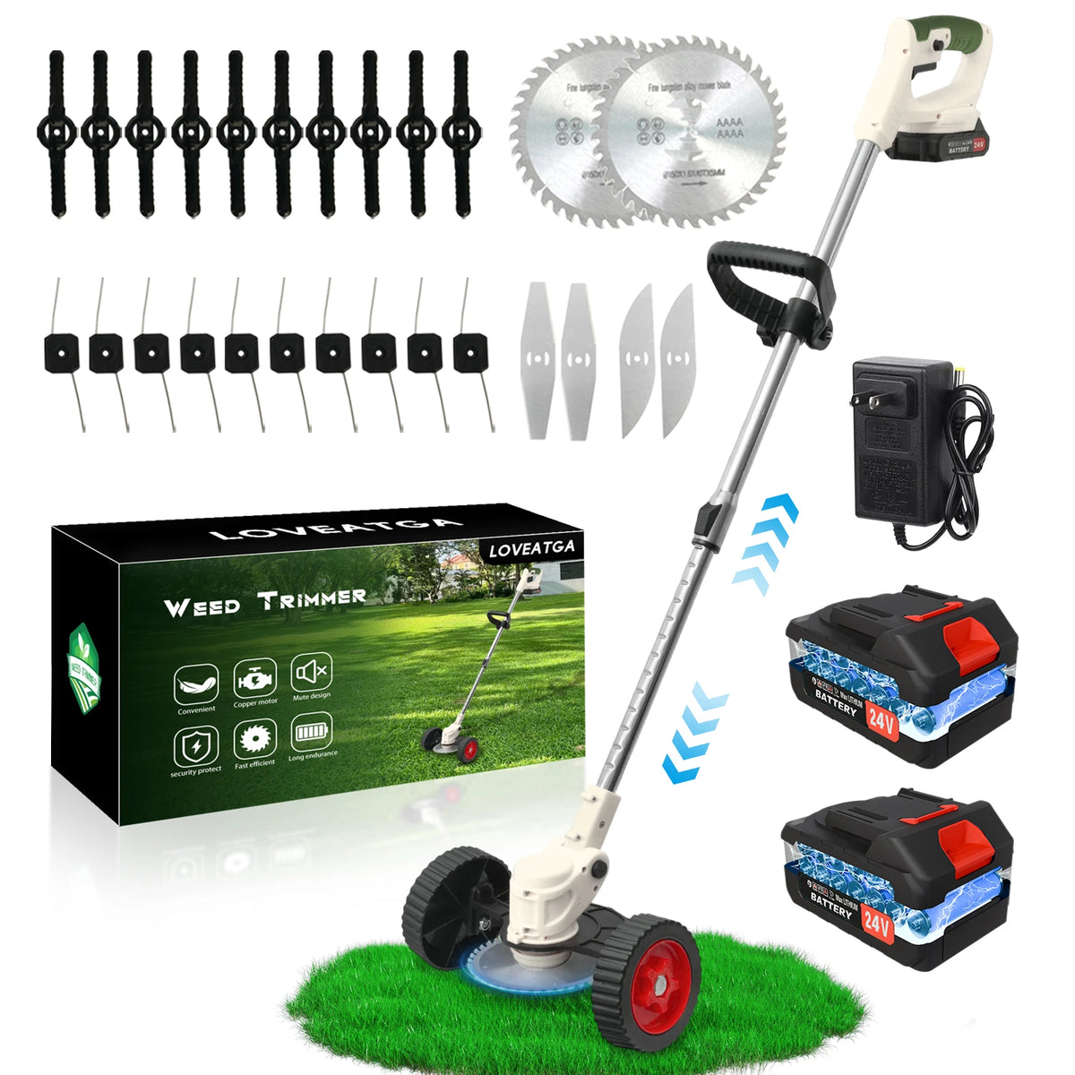 Cordless 21V 3 In 1 Electric Grass Trimmer With Batteries