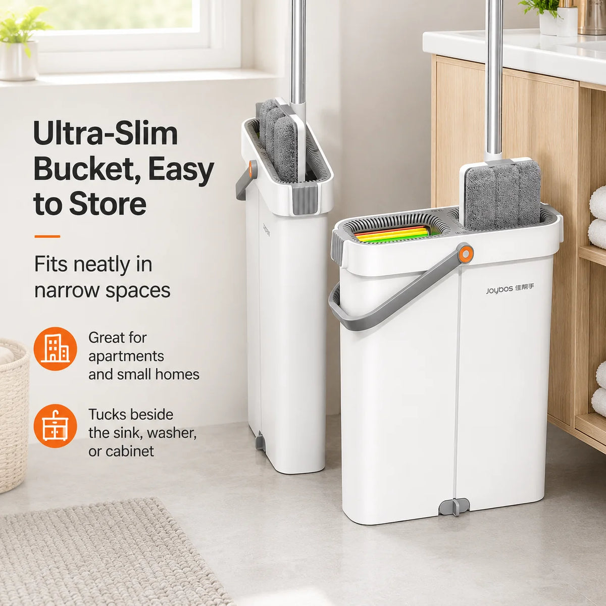 Joybos Flat Mop Bucket System Includes 2 Microfiber Cleaning Pads