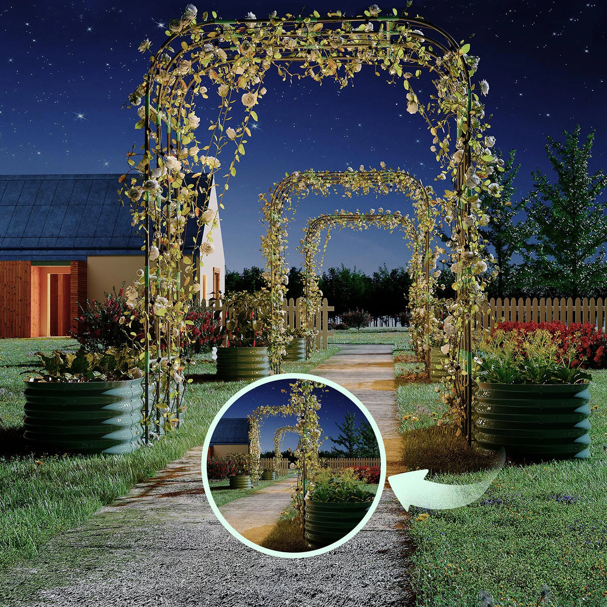 HiMISS Galvanized Raised Garden Bed With Arch Trellis