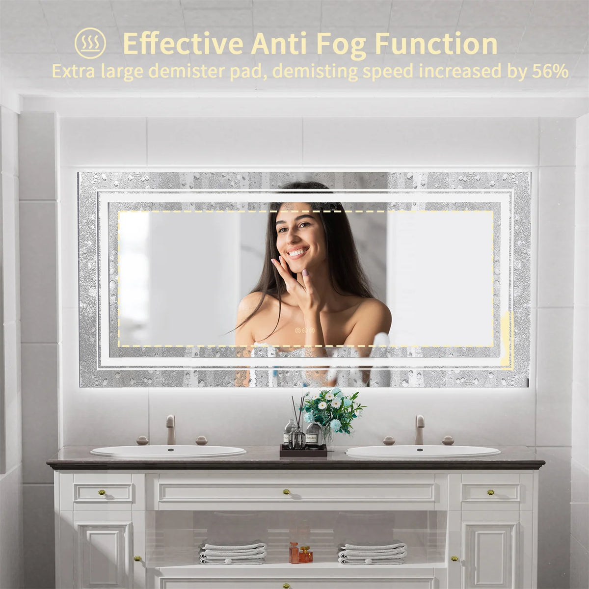LED Bathroom Mirror With Anti Fog And Dimmable Touch Controls