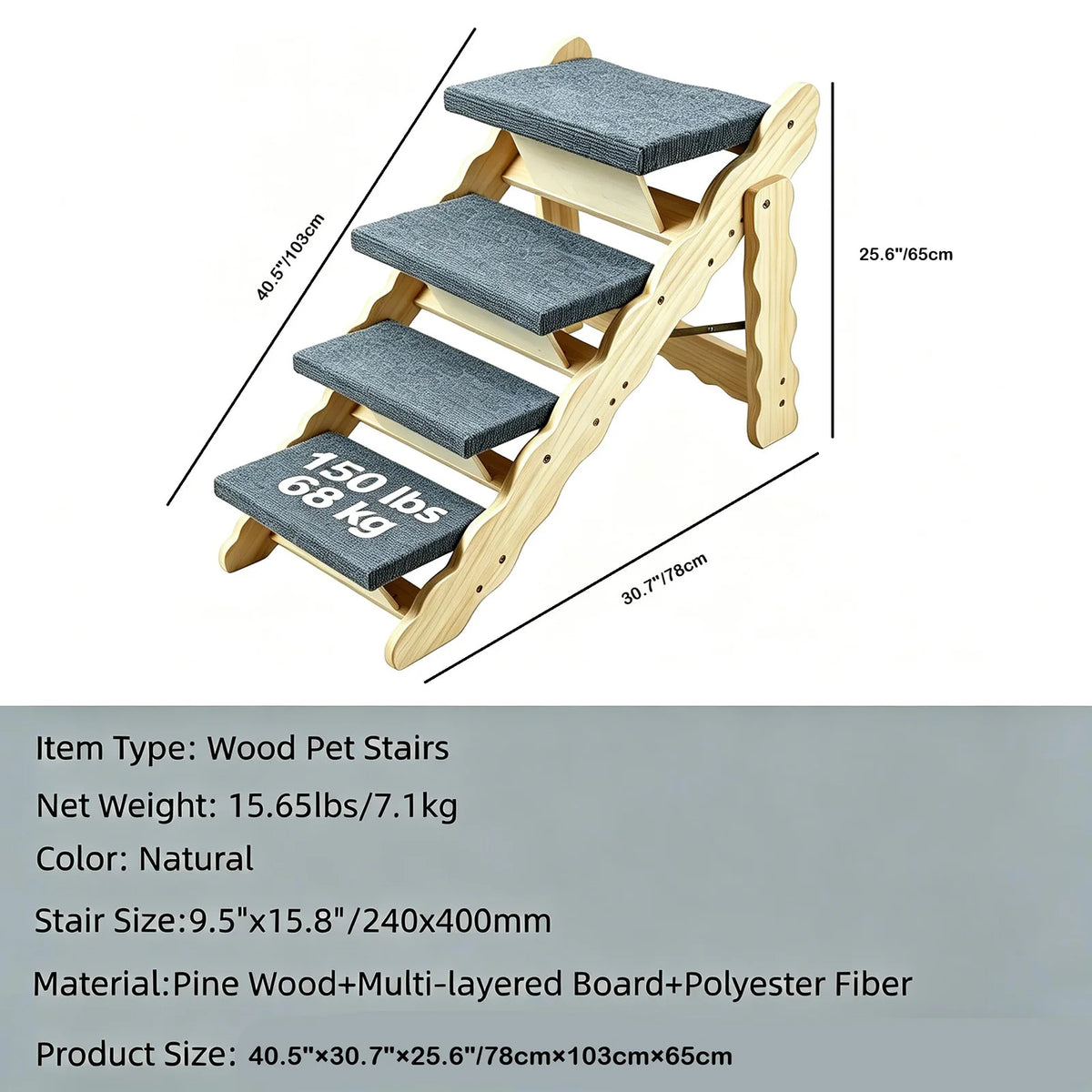 DishyKooker 3 Step Wooden Pet Stairs And Folding Dog Ramp