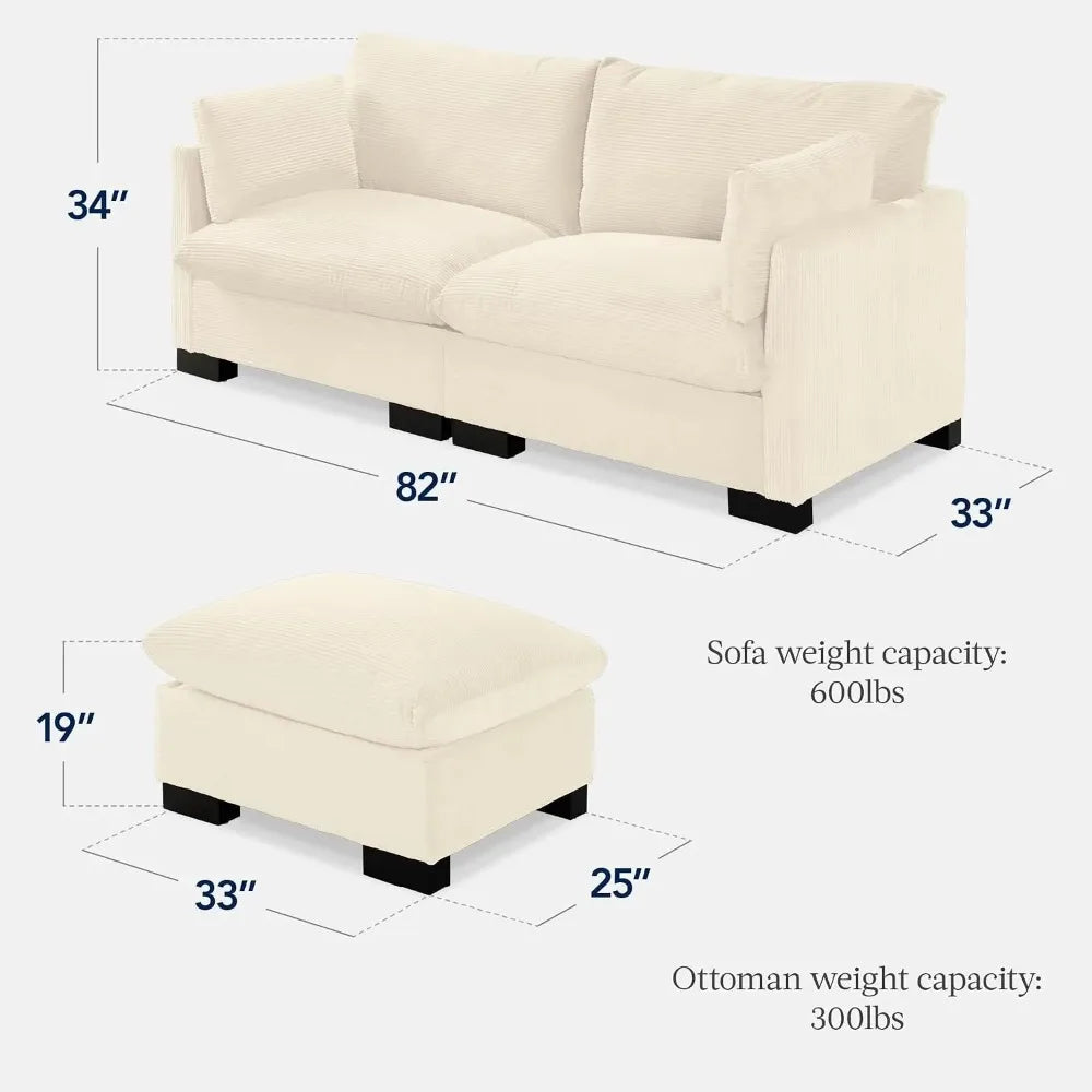 Modern Corduroy Reclining Loveseat With Removable Cover And Wooden Frame