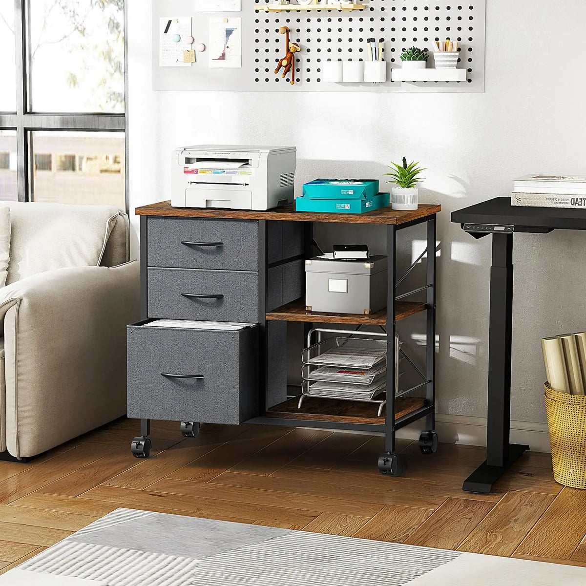 MCQ Movable Living Room Fabric Drawers Steel Frame Storage Cabinet