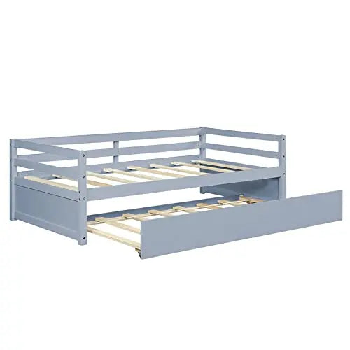 Mid Century Modern Daybed With Trundle And Wood Slat Support