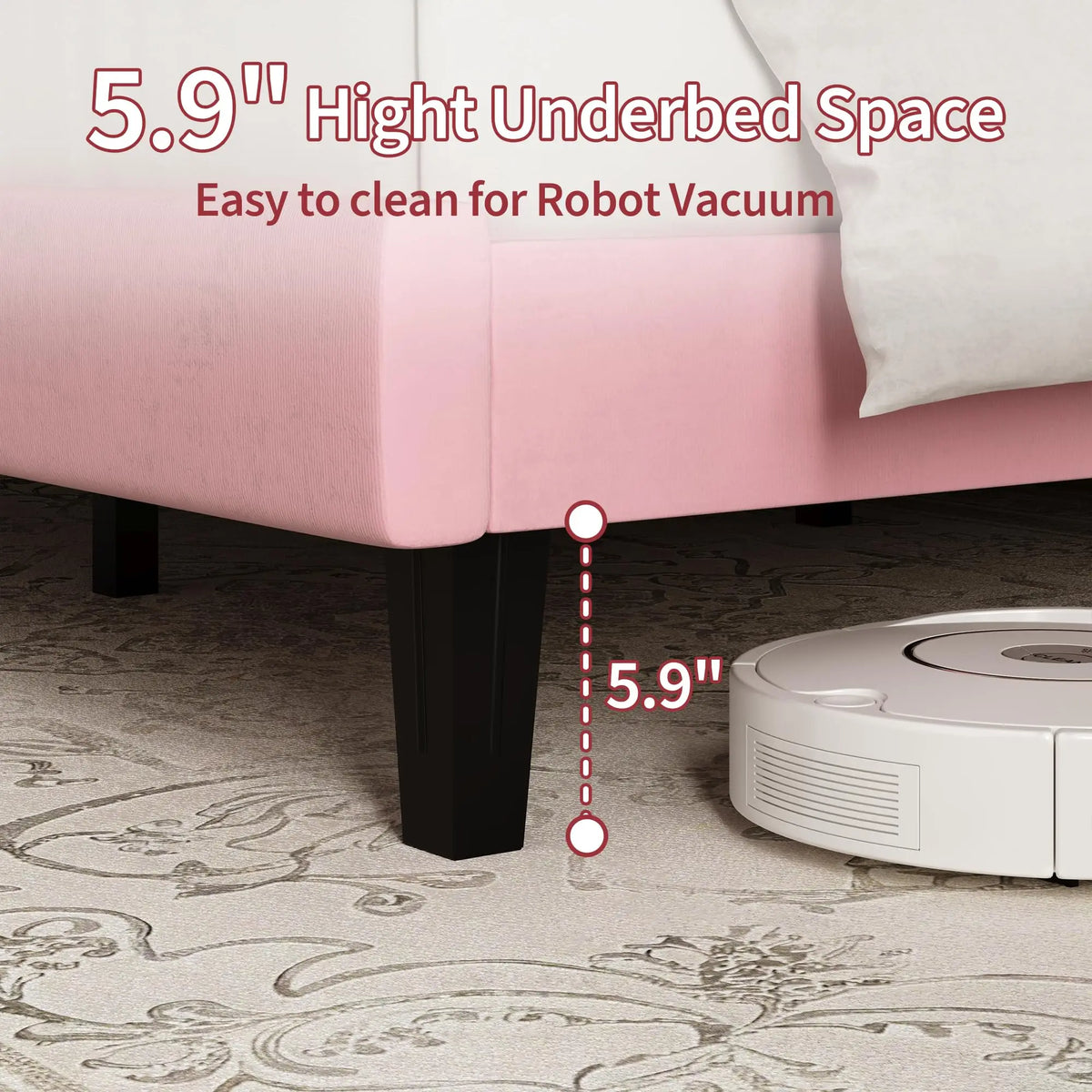 HiMISS Upholstered Platform Bed Frame With Adjustable Tufted Headboard