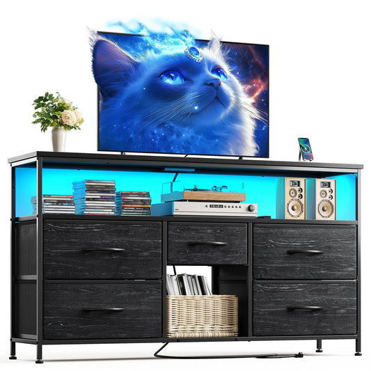 EnHomee Modern Metal TV Console With LED Accent Lighting