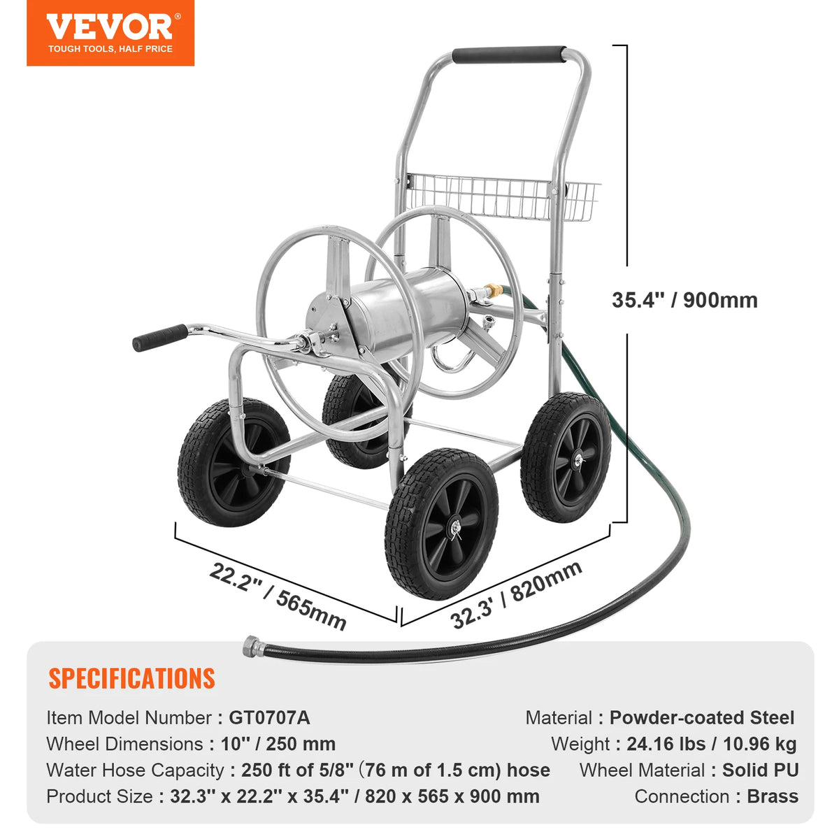 SucceBuy Heavy Duty Steel Garden Hose Reel Cart With Basket