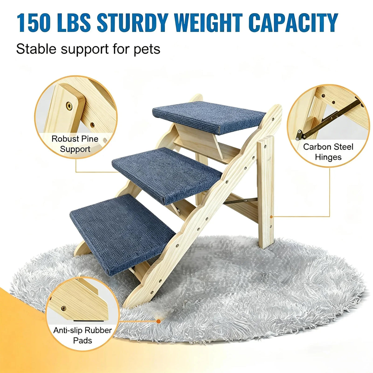 DishyKooker 3 Step Wooden Pet Stairs And Folding Dog Ramp