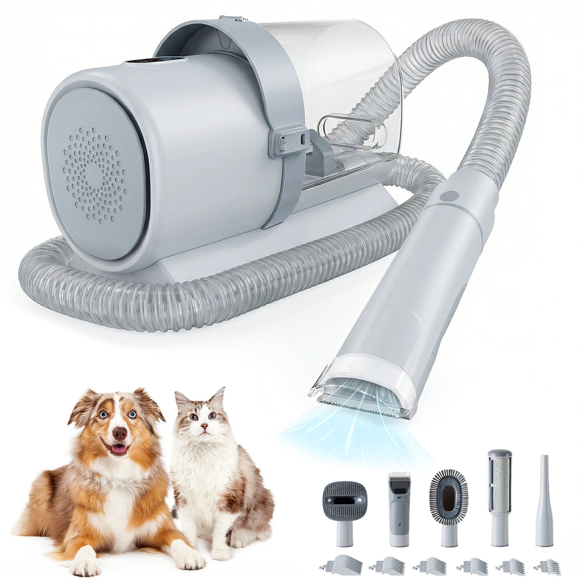 Pet Grooming Vacuum Kit With Cordless Low-Noise Clippers And Tools