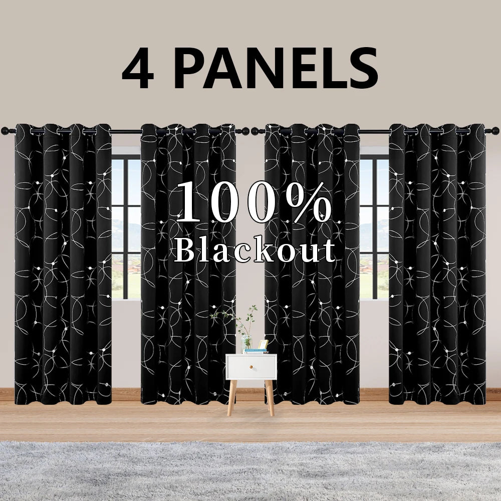 Polyester Thermal Blackout Curtains Grommet Printed Room Darkening For Bedroom