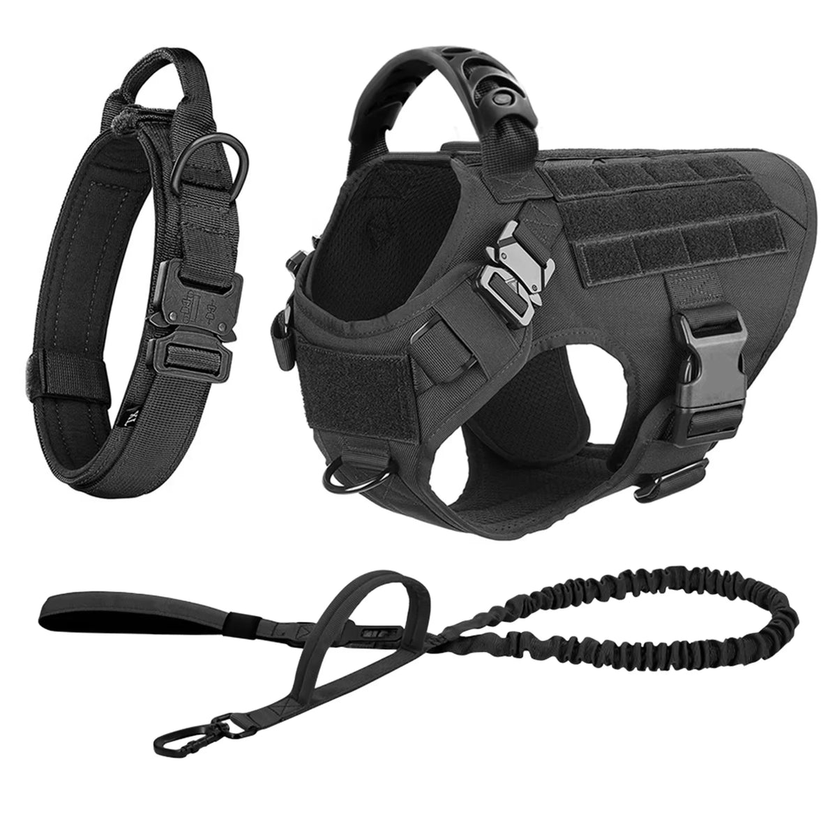 Adjustable Tactical Dog Harness Collar Leash Set For Training