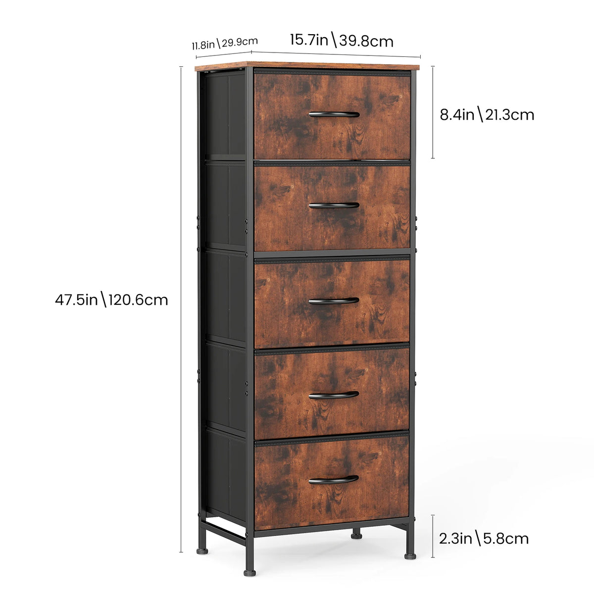 JHK 5 Drawer Fabric Dresser Steel Frame Bedroom Storage Unit