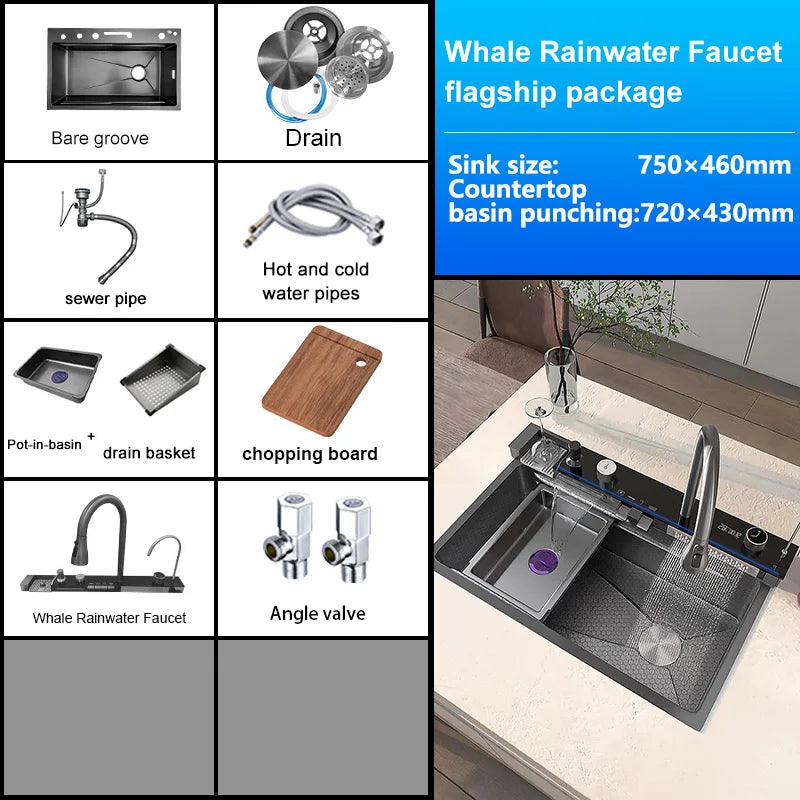 Telisiya Stainless Steel Waterfall Single Bowl Kitchen Sink Display