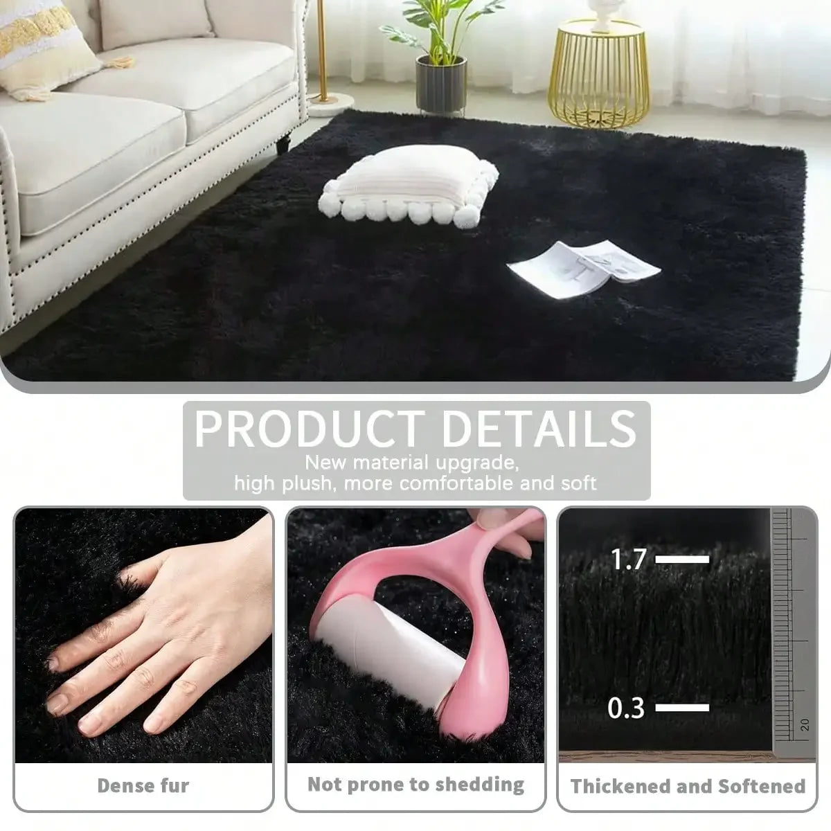 Plush Thick Pile Carpet Non Slip Soft Rug For Living Spaces