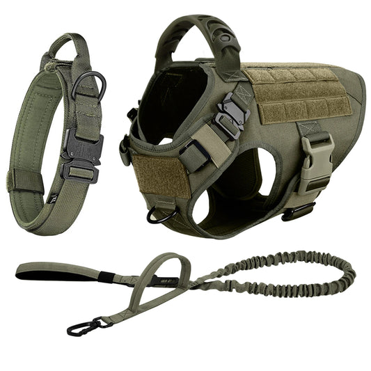 Adjustable Tactical Dog Harness Collar Leash Set For Training