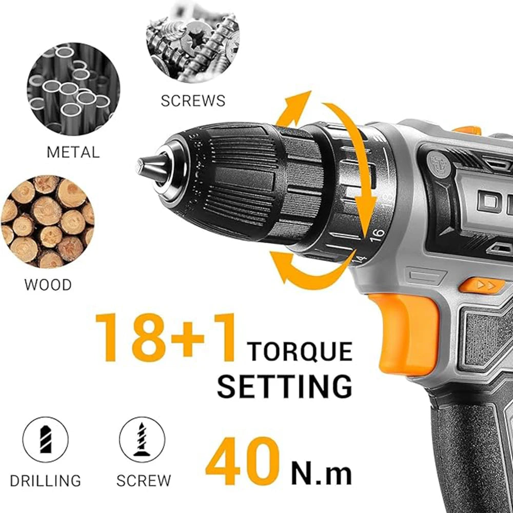 DEKO 20V Cordless Power Drill With Battery And Charger