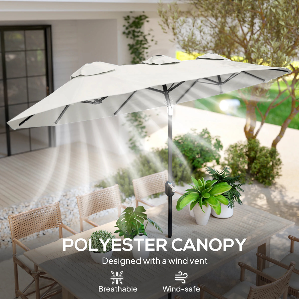 Double-Sided Patio Umbrella With Tilt Crank And Three Air Vents