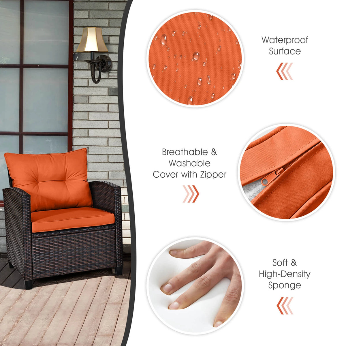 Homasis Outdoor Patio Rattan Conversation Sofa Set With Cushions