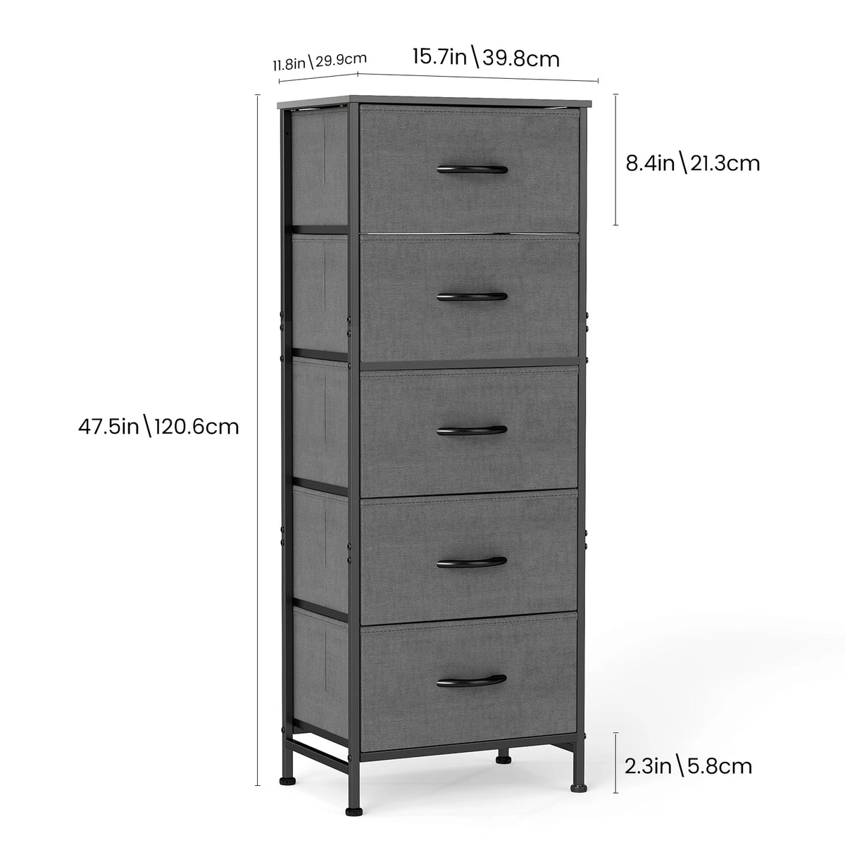 JHK 5 Drawer Fabric Dresser Steel Frame Bedroom Storage Unit