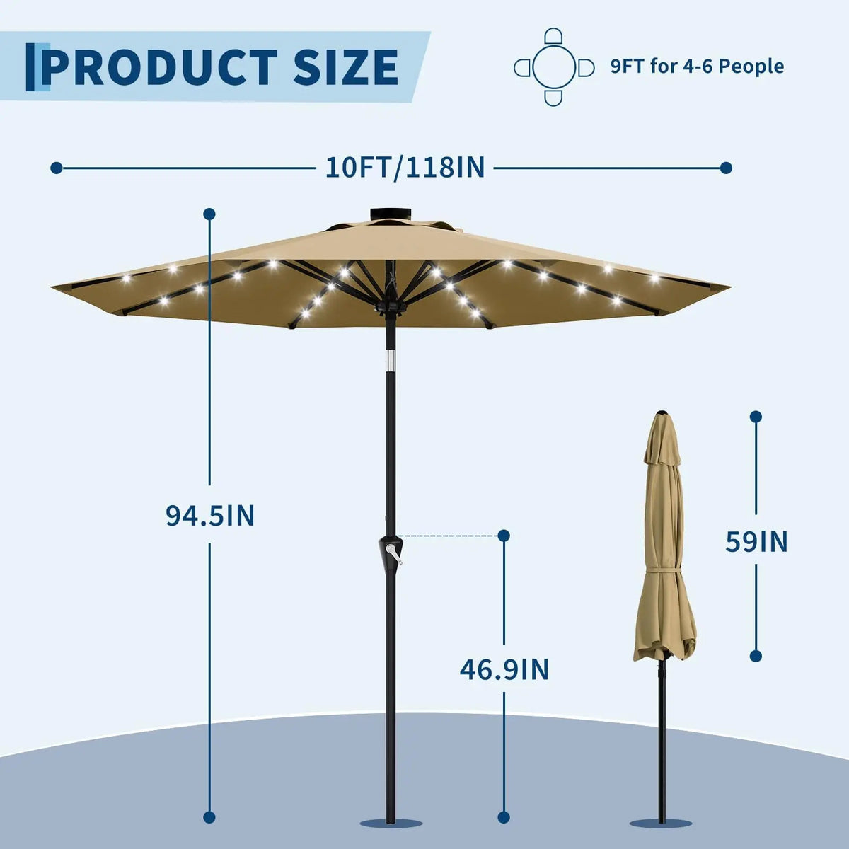 Studyset Solar LED Patio Umbrella With Tilt UV Protected Outdoor