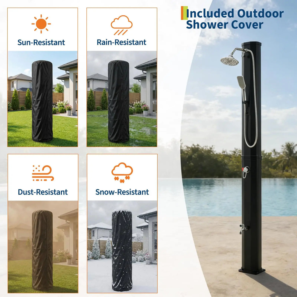 HiMISS Solar Heated Freestanding Pool Shower Kit Handheld Foot Faucet