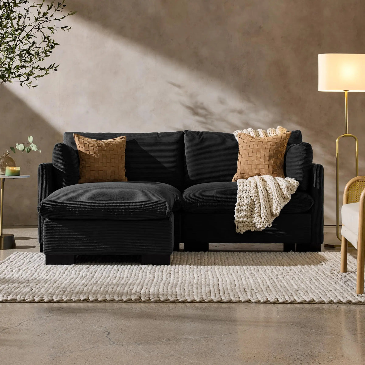 Modern Corduroy Reclining Loveseat With Removable Cover And Wooden Frame