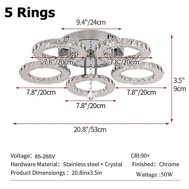 GreeLustr Modern LED Crystal Ring Pendant Chandelier Luxury Home Lighting