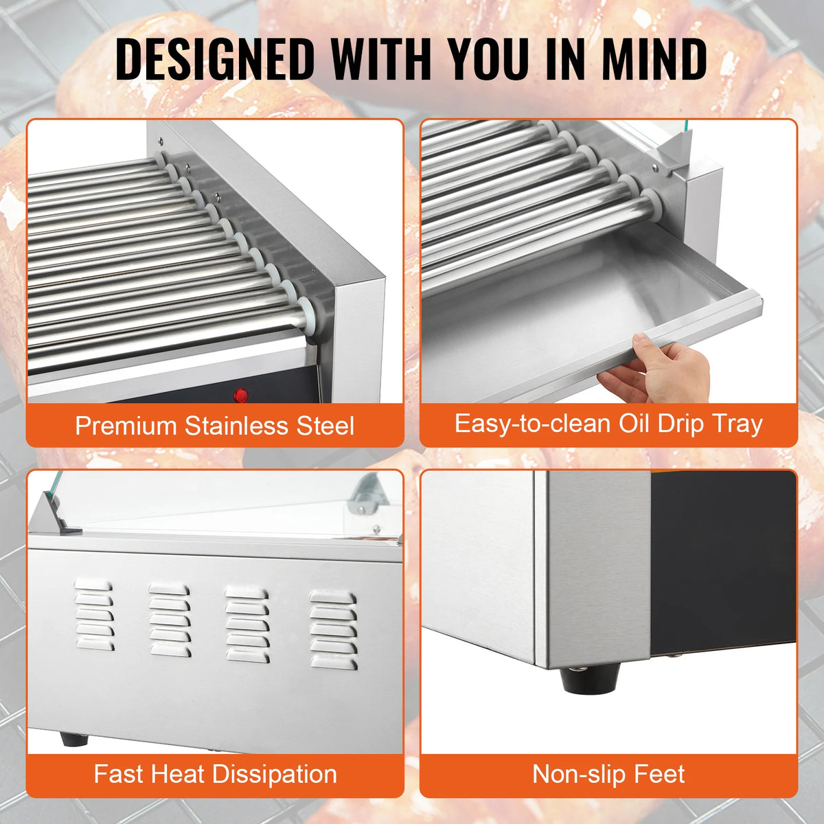 SucceBuy Commercial Hot Dog Roller Electric Sausage Maker Grill Machine