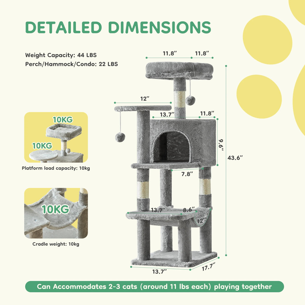 JHK Cat Tree Tall Multi Climbing Tower For Indoor Cats