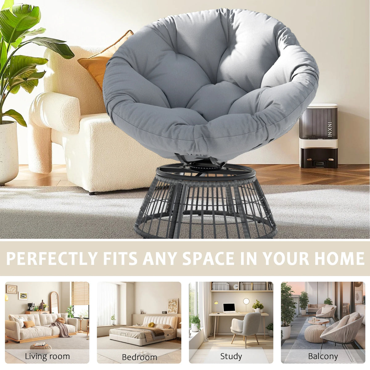Avenvista Outdoor Wicker Swivel Papasan Chair With Thick Cushion