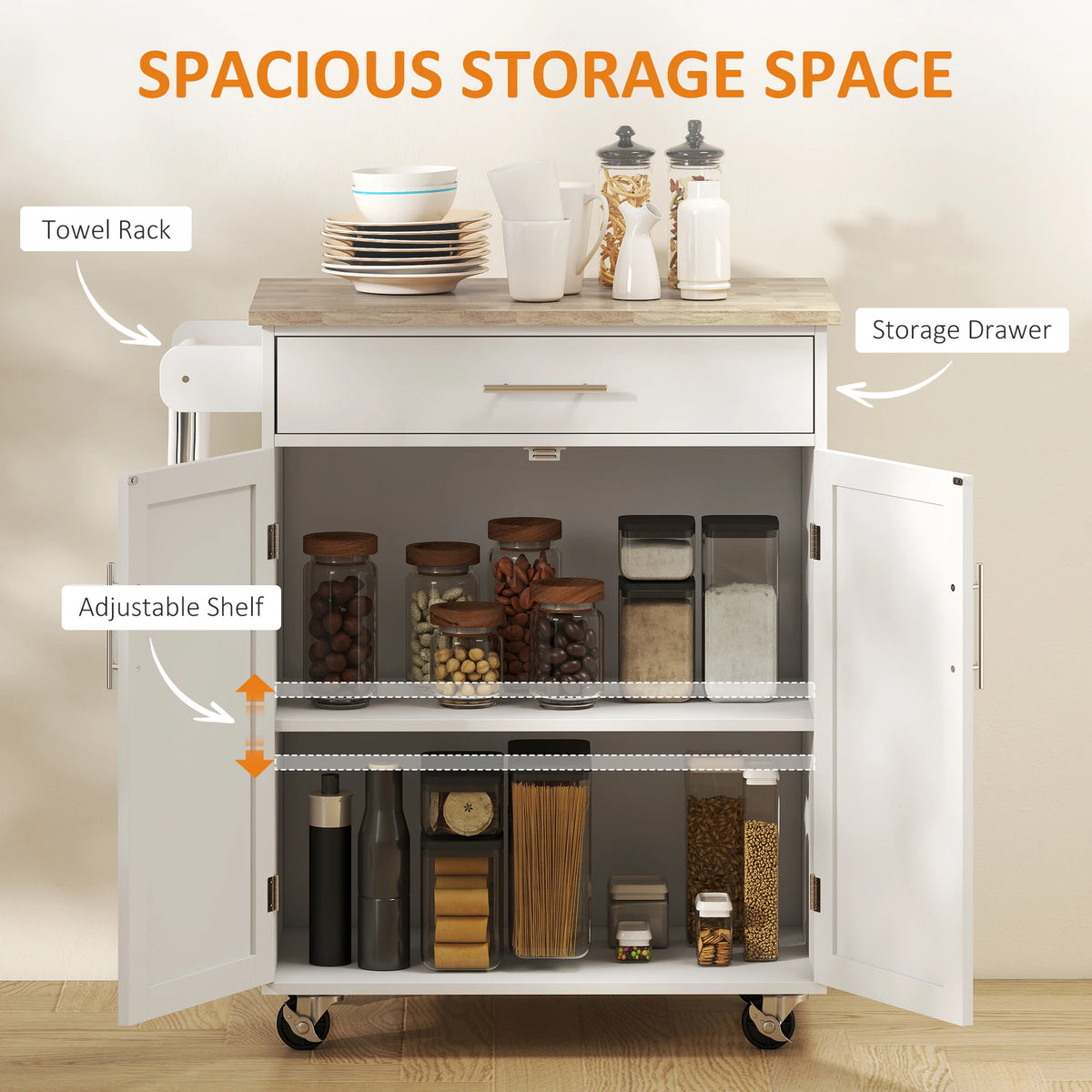 HOMCOM Kitchen Island Cart With Wooden Top And Storage Drawer