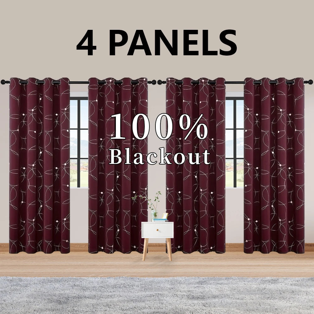 Polyester Thermal Blackout Curtains Grommet Printed Room Darkening For Bedroom