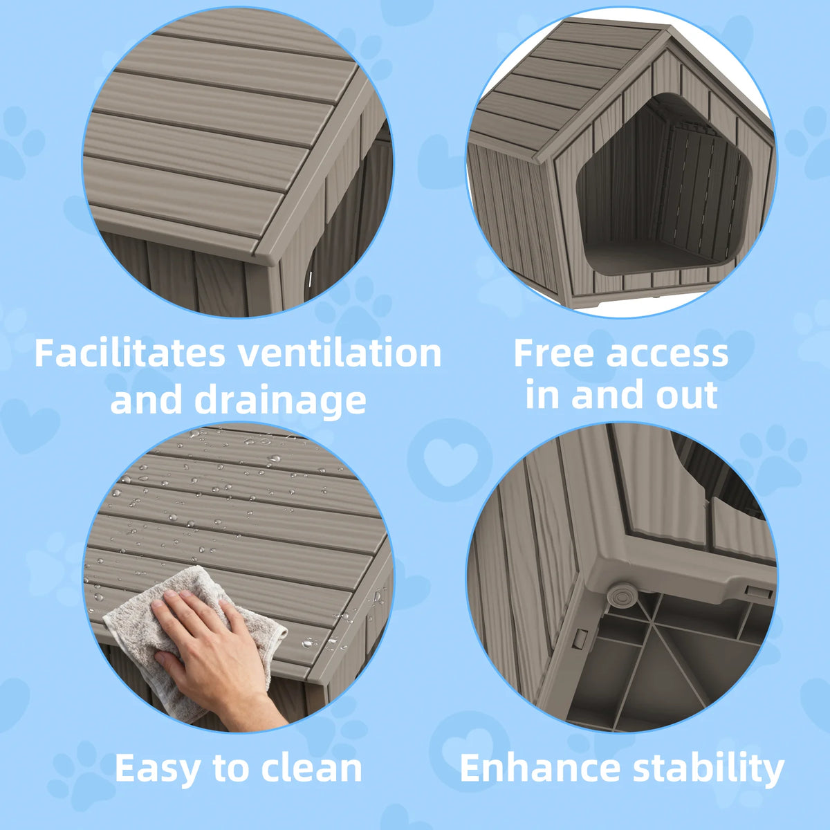 Waterproof Gable Roof Plastic Pet House Ventilated Outdoor Dog Shelter