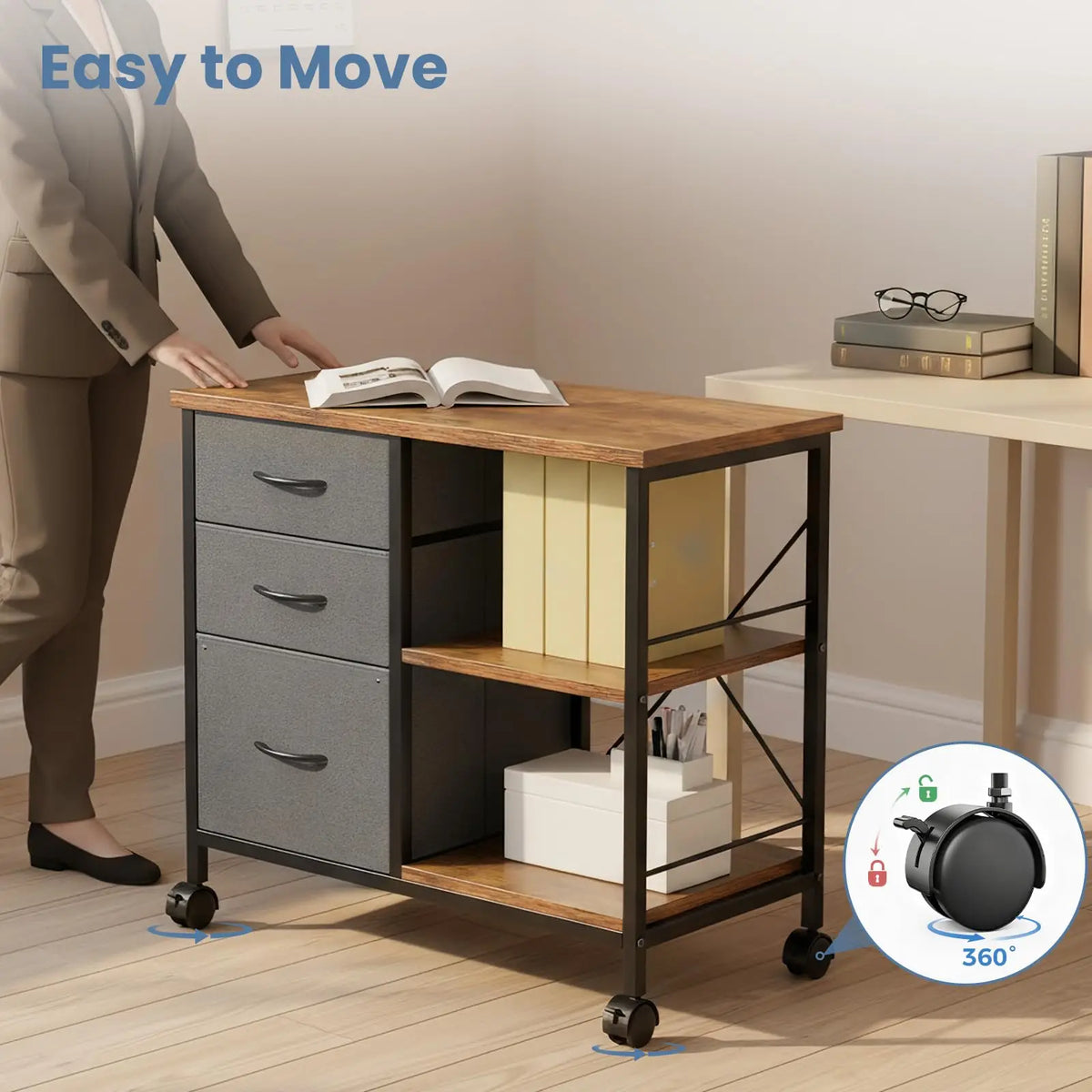 MCQ Movable Living Room Fabric Drawers Steel Frame Storage Cabinet
