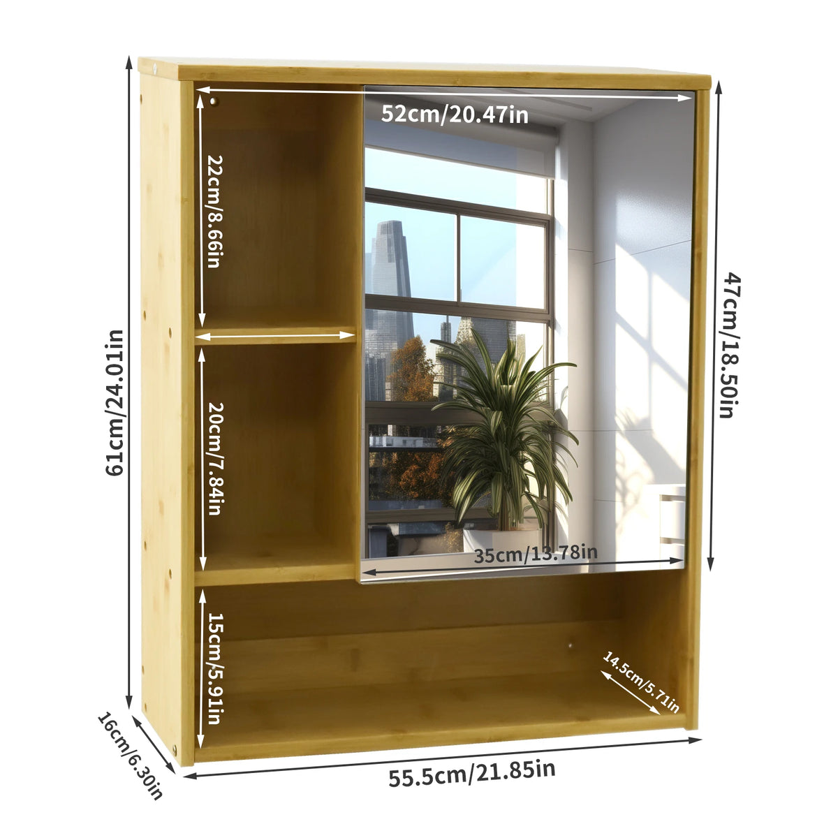 5 Shelf Bamboo Wall Medicine Cabinet With Mirror