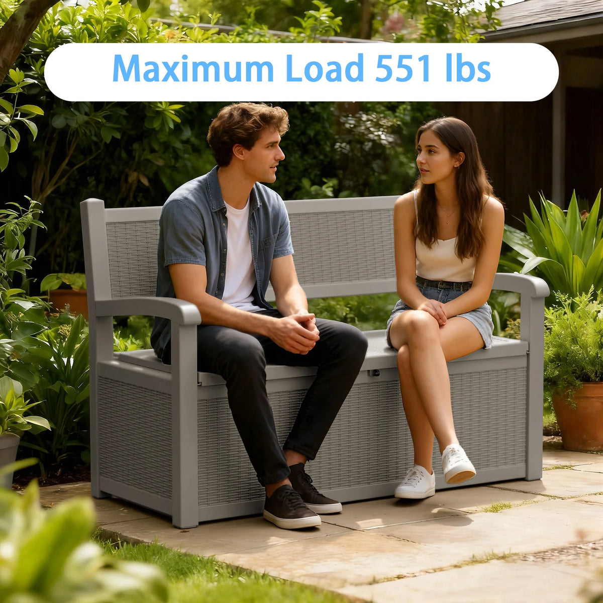 Weatherproof Rattan Look Outdoor Storage Bench Patio