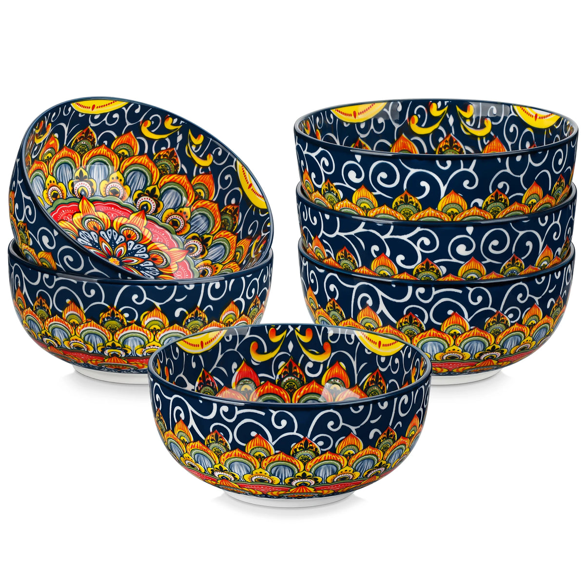 MALACASA Ceramic Bowls Set With Bohemian Floral Pattern Design