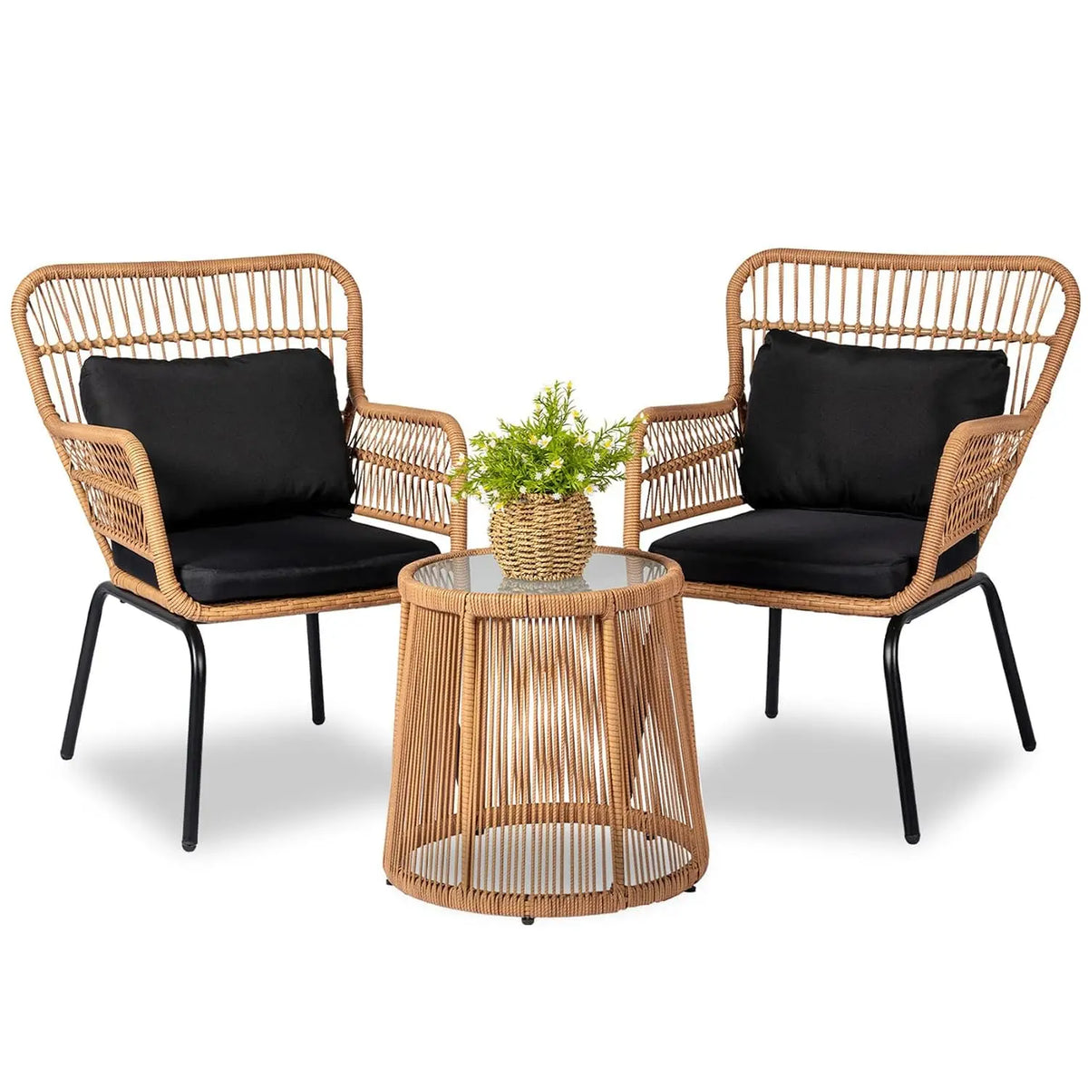Modern Wicker Rattan Bistro Set For Outdoor Patio And Balcony