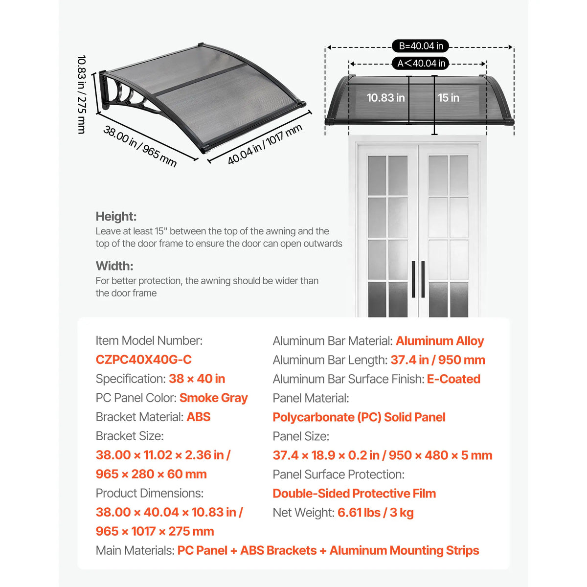 Succebuy Polycarbonate Door Canopy Abs Bracket Rain Shield