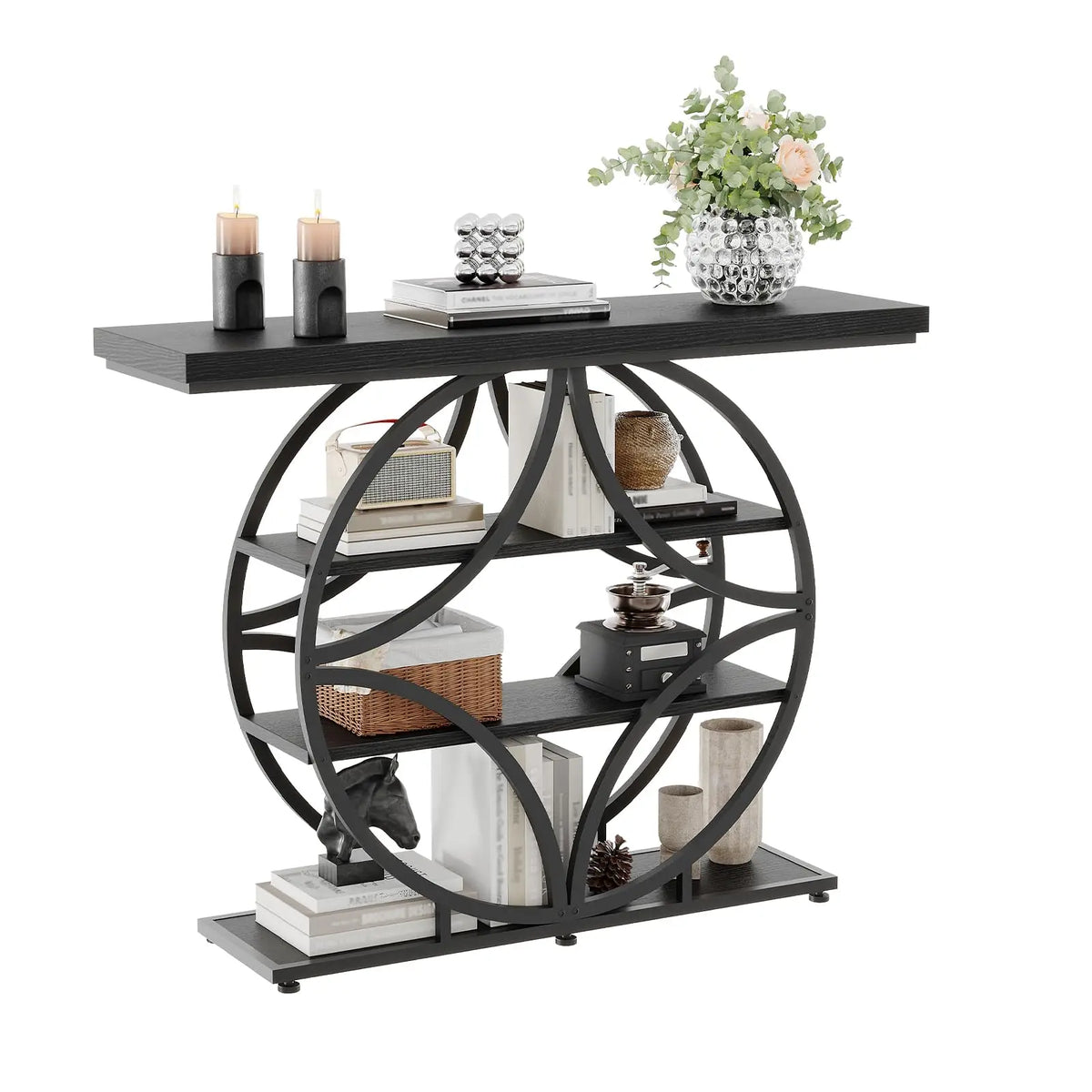 HiMiss Four Tier Narrow Entryway Modern Wooden Console Table